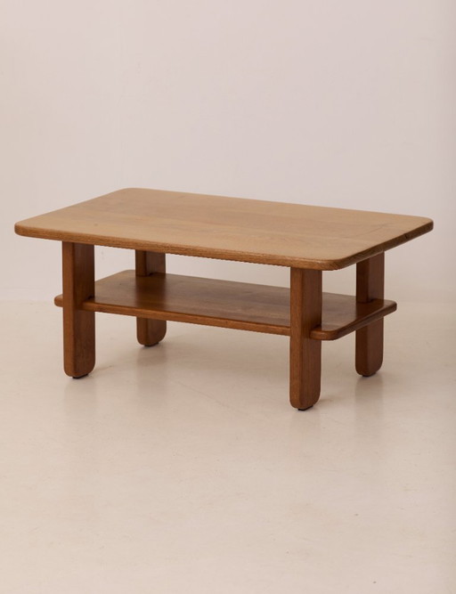 Solid elm coffee table by Alain Gaubert, vintage, circa 1980