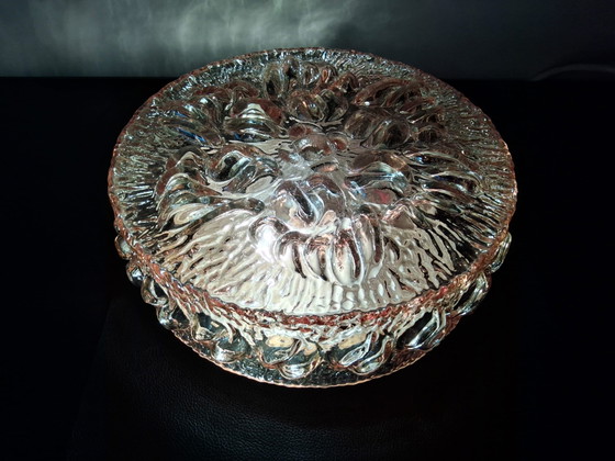 Image 1 of 2 amber-colored glass ceiling lamps from the 60s/70s