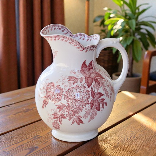 Large 19th-century Dutch ironstone jug signed Maestricht, "Spring" collection