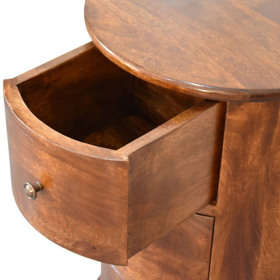 Image 1 of Mobile rotondo con 3 cassetti in legno di mango effetto castagno