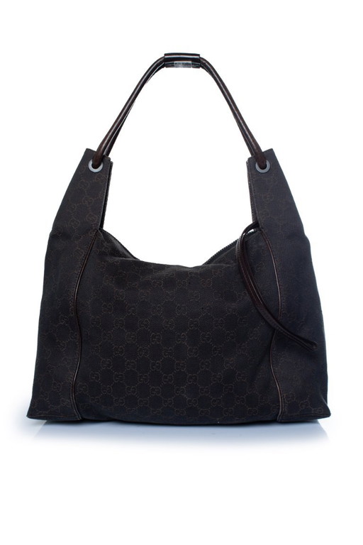 Gucci, braune GG-Denim-Tasche mit Ledergriff – schoudertassen, Calfskin