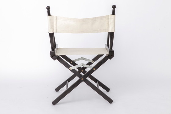 Image 1 of Paire de chaises de réalisateur vintage, chaises pliantes des années 1970, bois de hêtre noir et tissu beige, design allemand