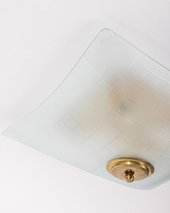 Image 1 of Lampada da soffitto vintage anni '60 in vetro decorato, design italiano