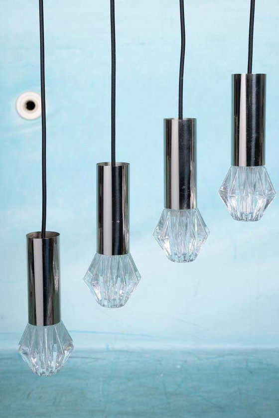 Image 1 of Space age glass pendant lights, 70s minimalist glass pendants