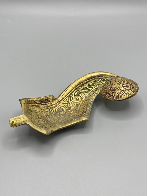 Asbak in de vorm van een Ottomaanse pantoffel – Polychroom messing – Turkije – decoratieve objecten, Metal, Cast Iron
