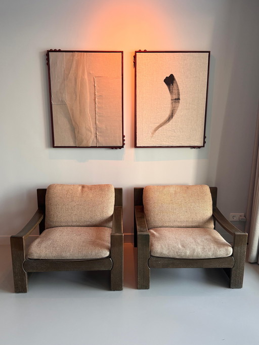 Carl Straub Design-Loungesessel – ausgezeichneter Zustand – Holz/Naturwollkissen (2er-Set)