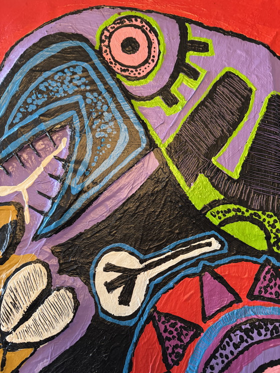 Image 1 of Harold Scheffer “ Red Reggae 1 “   70x70 cm. 