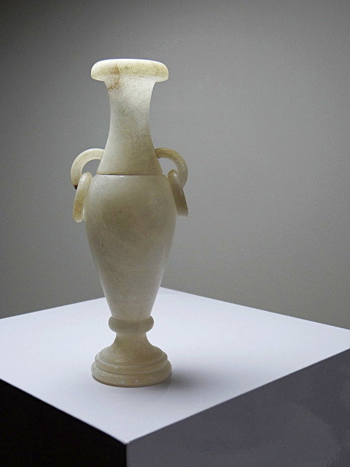 Small Vintage Alabaster Baluster Vase/Antique Ring Amphora