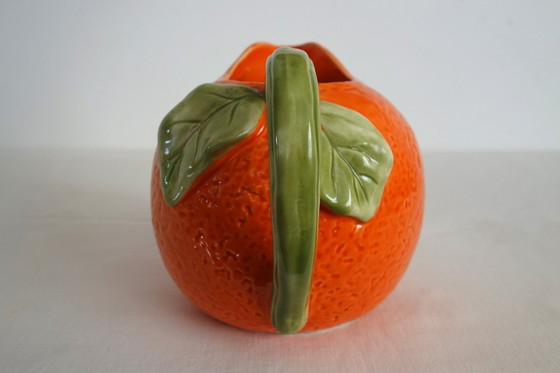Image 1 of Vintage Orange Barbotine Ceramic Pitcher