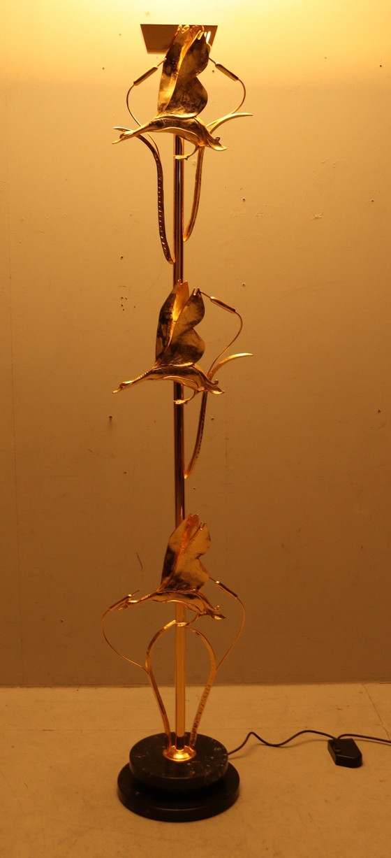 Image 1 of Hollywood Regency vloerlamp/vloerlamp met vogelfiguren van Lanciotto Galeotti, L'Originale, Italië, jaren 1980