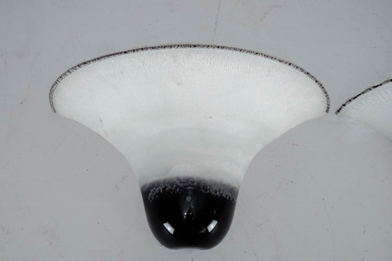 Pair of Large Labeled Barbini Murano Glass Wall Sconces. Italy 1970s, Chandeliers, White (photo 5 of 9)