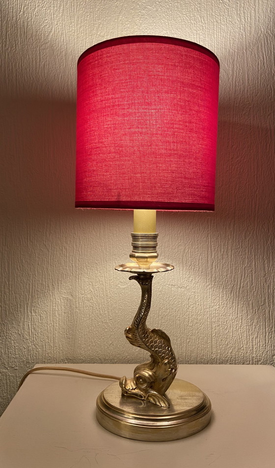 Image 1 of Lampe de table dauphin en bronze et laiton de style rococo