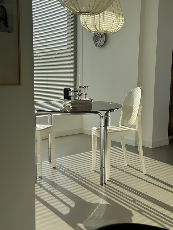 Image 1 of Vintage Chrome Dining Table Bauhaus Style Smoked Glass