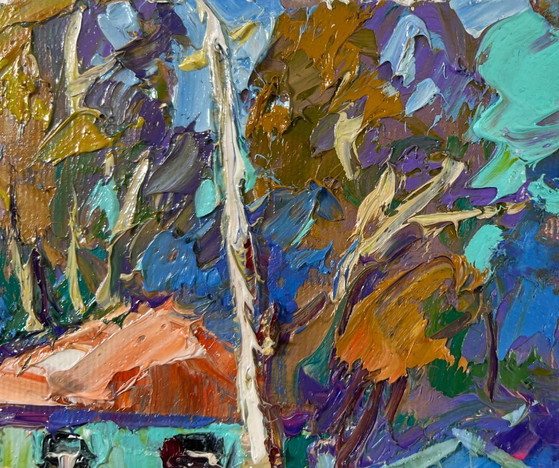 Image 1 of Original Oil Painting Summer Village Landscape The herd returns