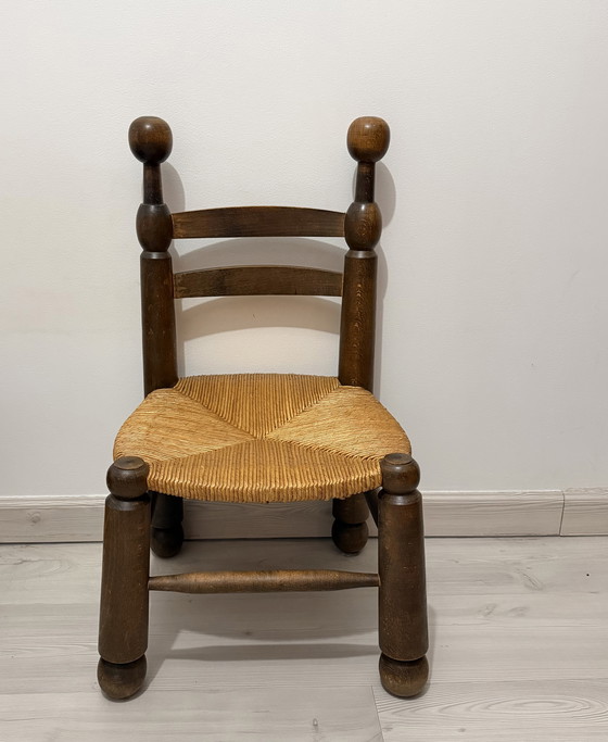 Image 1 of Chaise Basse de Cheminée im Stil von Charles Dudouyt – Bois et Assise Paillée