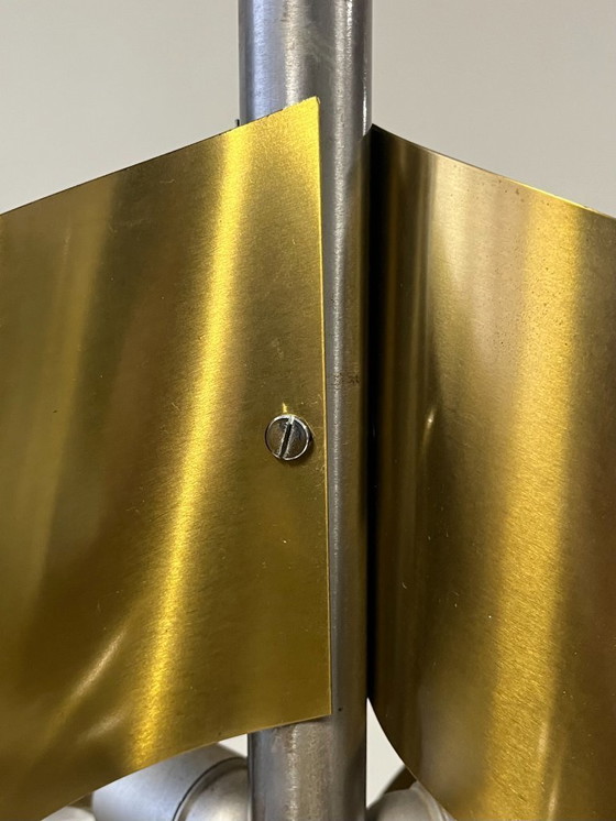 Image 1 of Italian Floor Lamp, Brushed Steel and Brass, 1970s