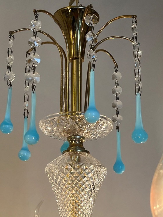 Image 1 of opaline azure blue teardrop chandelier
