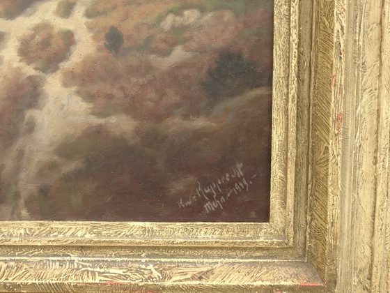 Image 1 of Temporale drammatico, raffinato dipinto ad olio antico, Scuola di Monaco 1949, Gewitter, Scuola di Monaco, motivo del tuono