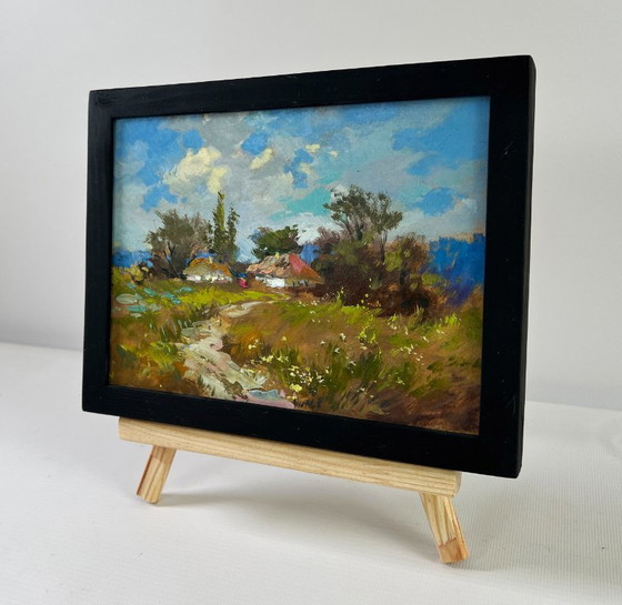 Image 1 of Original Oil Painting Summer House Landscape Village on a hill