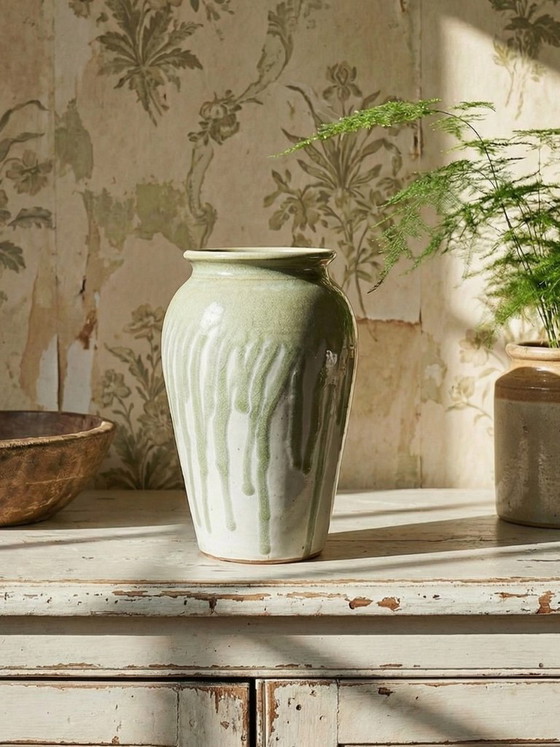 Image 1 of Wabi-Sabi modernist stoneware vase with vintage ash glaze