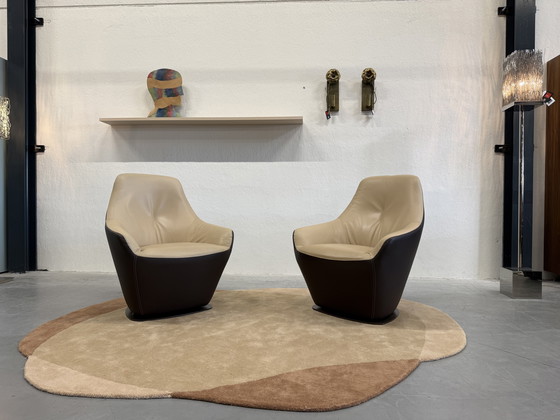Image 1 of 2 Fauteuils Pivotants Leolux Cantate en Cuir Ceras