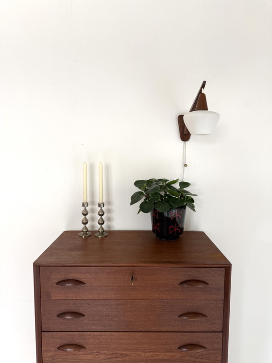Image 1 of Vintage teak and opal glass wall lamp, Denmark '60s