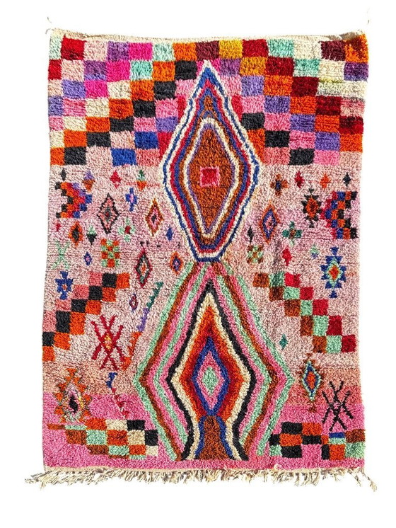 Image 1 of Modern Marokkaans handgemaakt wollen vloerkleed – Kleurrijk Berber vloerkleed 200x300 cm, eigentijdse boho woonkamerdecoratie