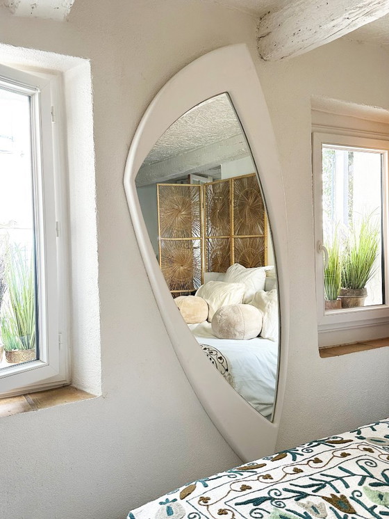 Image 1 of Very large, deconstructed Space Age wall mirror in lacquered wood. France, 1970s