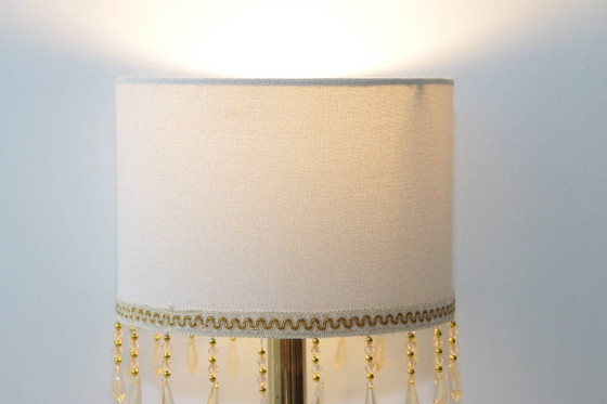 Image 1 of Table lamp, brass, textile, fringe, art glass beads, 90s vintage