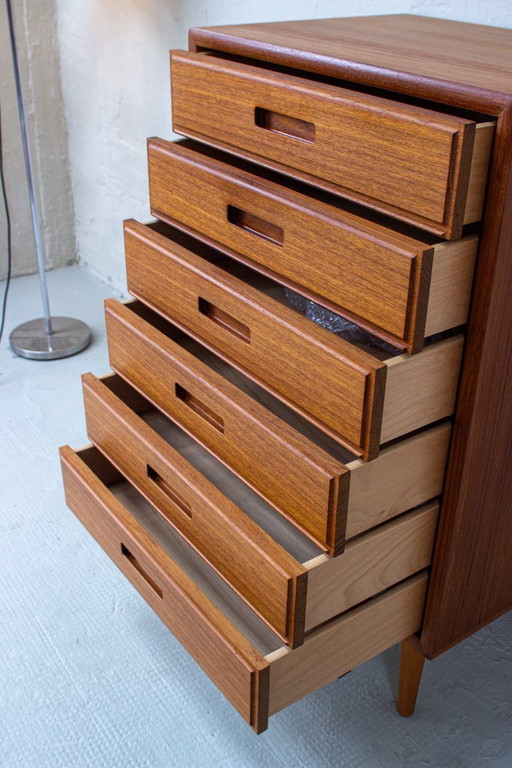 Vintage teak chest of drawers, sideboard, highboard, Danish style, 1960s