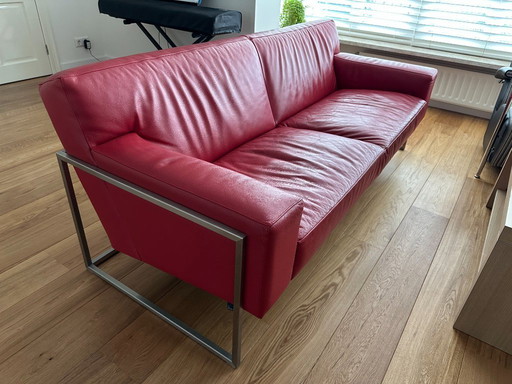 Leolux Adartne 2.5-seater sofa / red leather with stainless steel