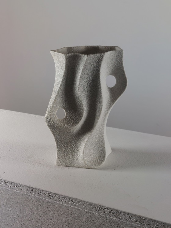 Image 1 of Organic Vintage Mid Century Bisque Porcelain Sgrafo Modern Vase