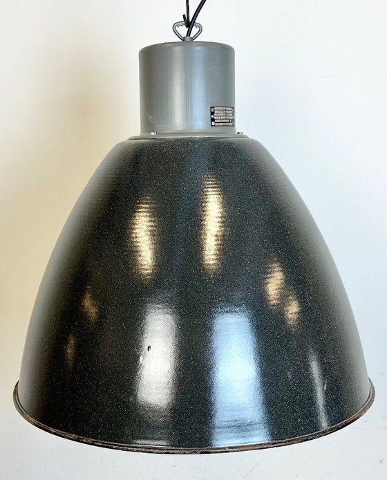 Image 1 of Large Dark Grey Enamel Industrial Factory Lamp from Elektrosvit, 1960s