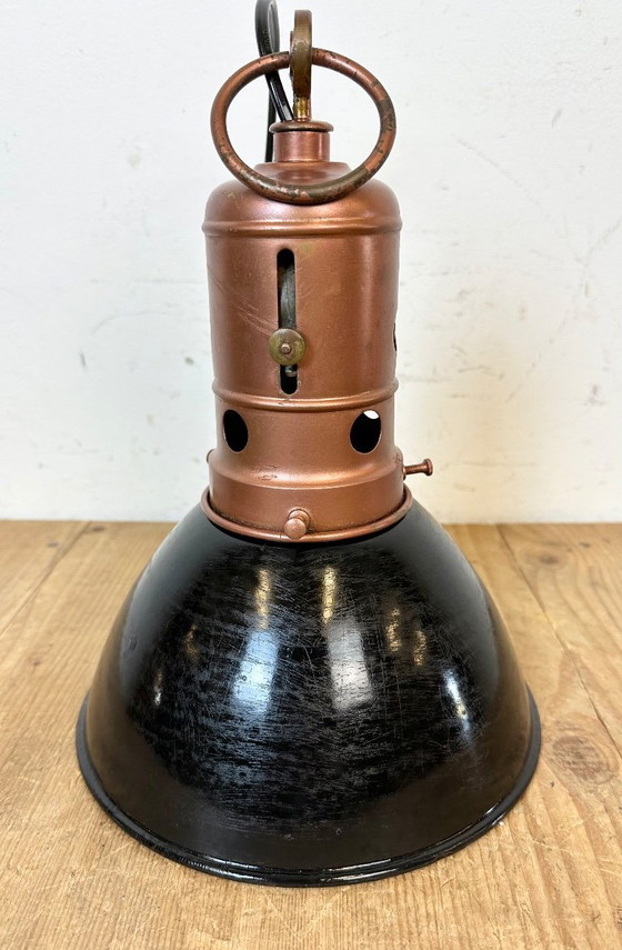 Image 1 of Industrial Italian Black Enamel Factory Lamp with Iron Top, 1950s