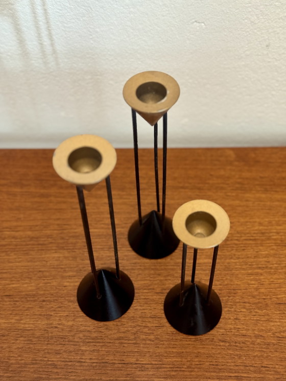 Image 1 of Set di 3 candelieri vintage postmoderni Memphis, disegnati da Markus Börgens