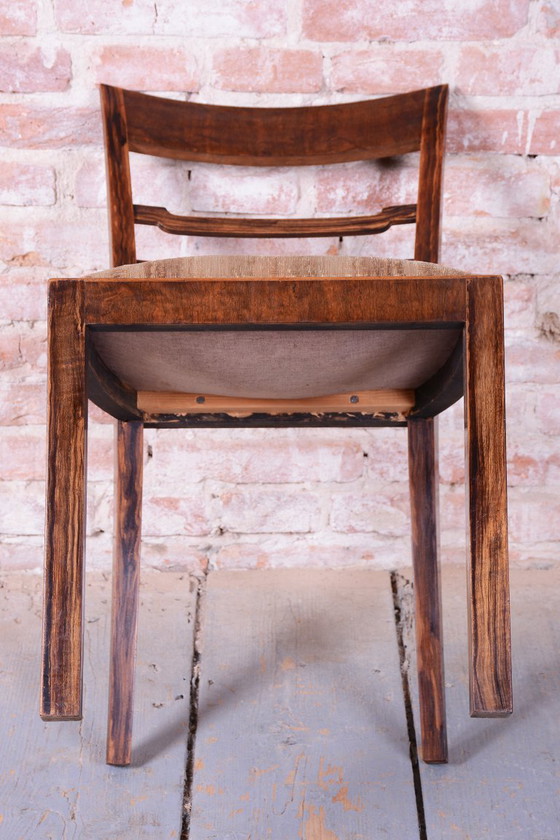 Set of Six Original Art Deco Chairs, Walnut, Revived Polish, Czech, 1920s, Dining chairs, Textile, Wood (photo 11 of 14)