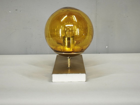 1970s Space Age Amber Glass Double Wall Lamp, Kamenický Šenov – Wall lights, Brass (photo 10 of 14)
