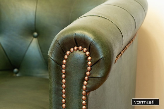 Image 1 of Gecapitonneerde Chesterfield Clubfauteuils in Dik Zadelleer/Rundleer