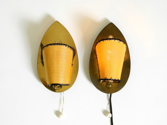 Image 1 of Deux ravissantes appliques murales originales en laiton de style Mid-Century Modern