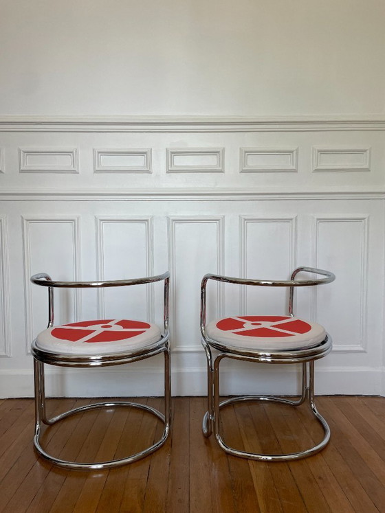 Image 1 of Gae Aulenti, pair of chrome steel armchairs