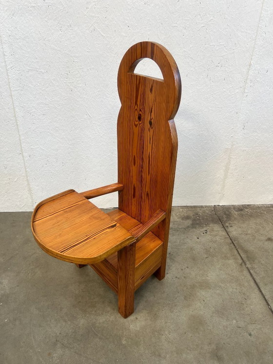 Image 1 of Vintage High Chair, Brutalist, Pine Wood 1970s