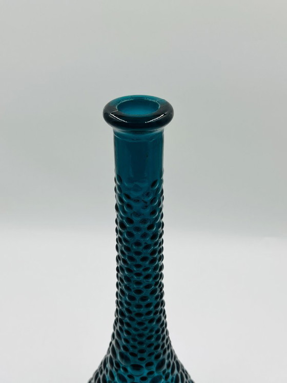 Image 1 of Empoli Vase, Blue Glass with Vintage Relief Pattern