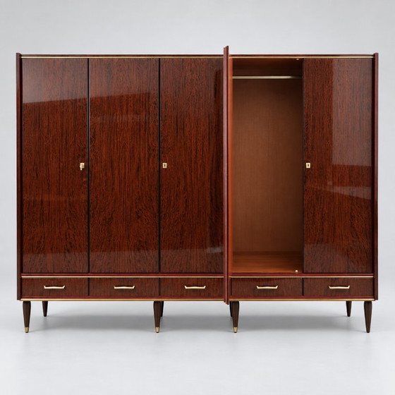 Grote vintage design kledingkast uit de jaren ’50, Kledingkasten, Hout, Bruin (foto 4 van 8)