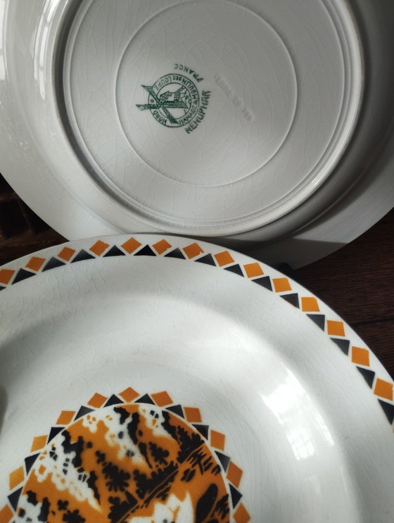 Image 1 of Art Deco aardewerken soepborden van Hamage & MDL "Waterlelie"