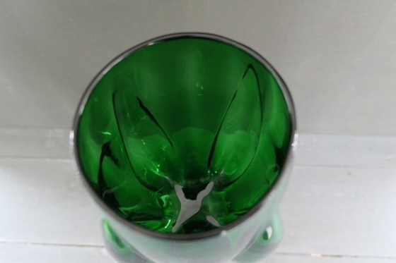 Vintage Empoli Optically Blown Glass Tulip Vase Green (photo 4 of 6)
