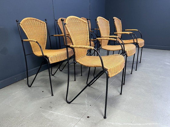 Image 1 of Rieten stoelen van Frederick Weinberg, jaren 60, set van 6