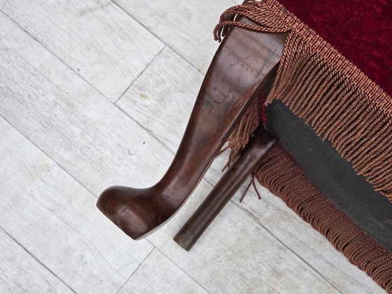 Anni '50, Poltrona vintage danese, velluto per mobili, legno di quercia., Poltrone, Rosso, Scandinavian (foto 3 di 15)