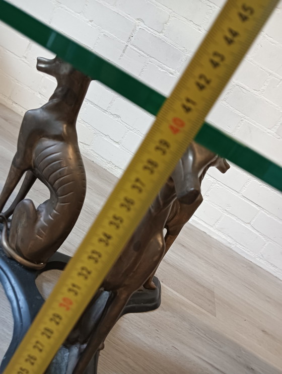 Image 1 of Coffee table, 3 Greyhounds as standard. Heavy, brass or bronze.