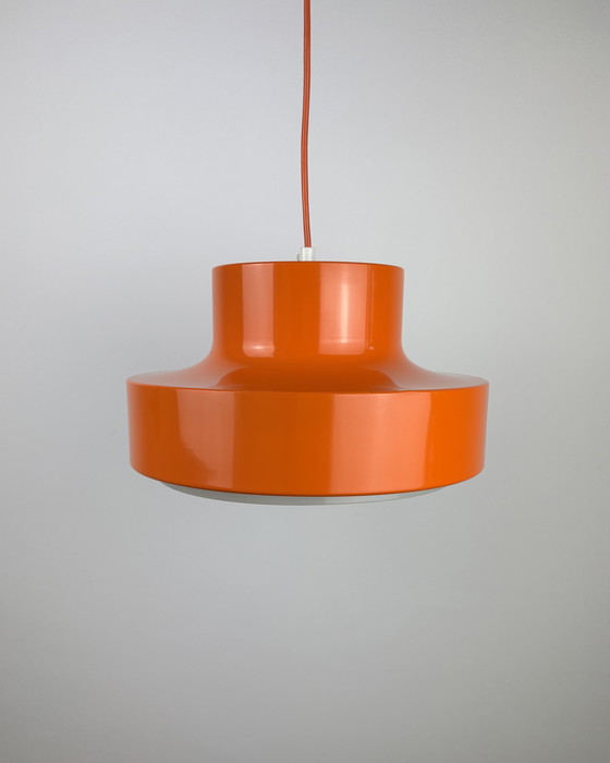 Image 1 of Oranje vintage lamp, Deense minimalistische hanglamp, ruimtetijdperk, metaal, kunststof, jaren 70, midden van de eeuw, UFO, Scan