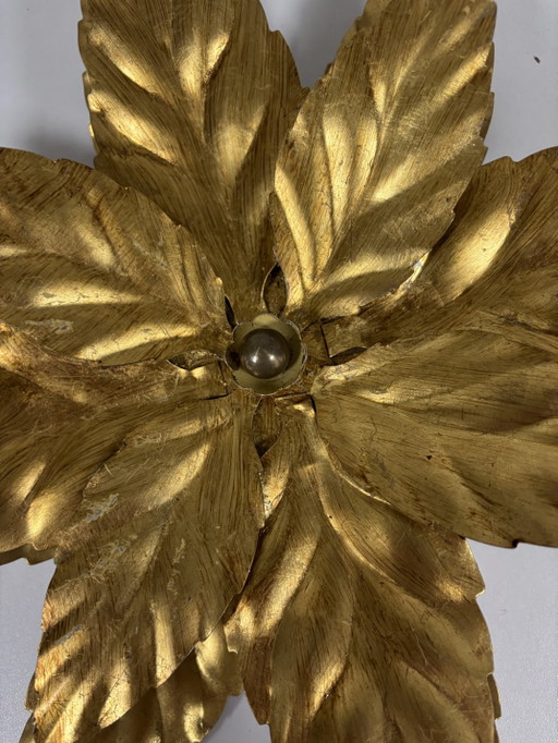 Gold Florentine flower wall lamp W. Müller Munich (1960s)